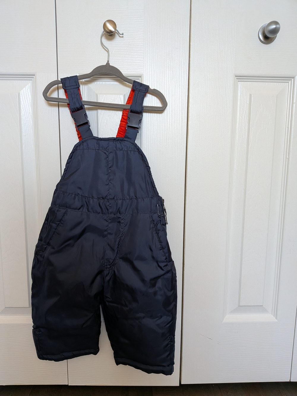 London Fog Navy Bib Snow Overalls with Red Straps